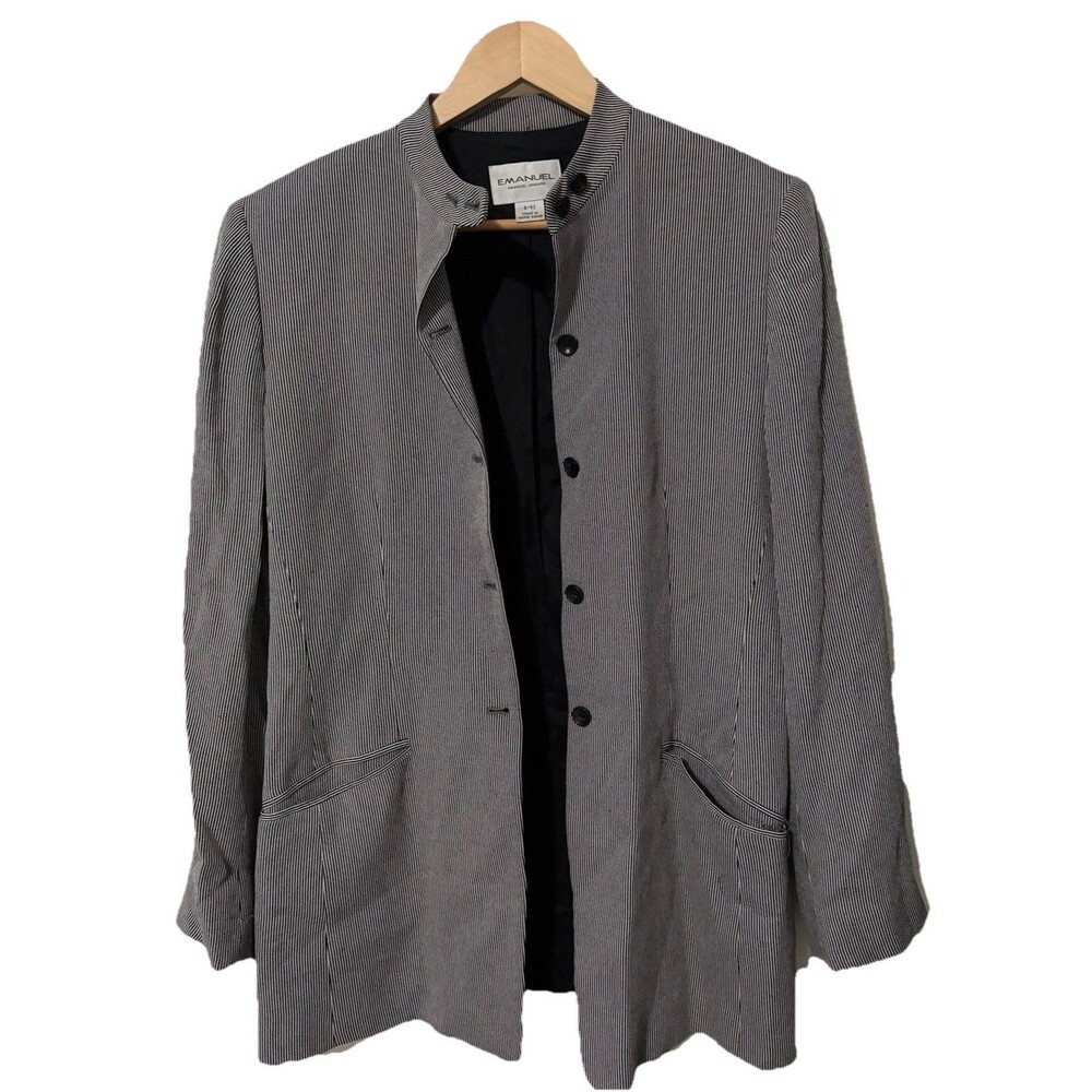 Vintage Emanuel Ungaro Pinstripe Blazer Black White Single-Breasted Lined 8 S/M